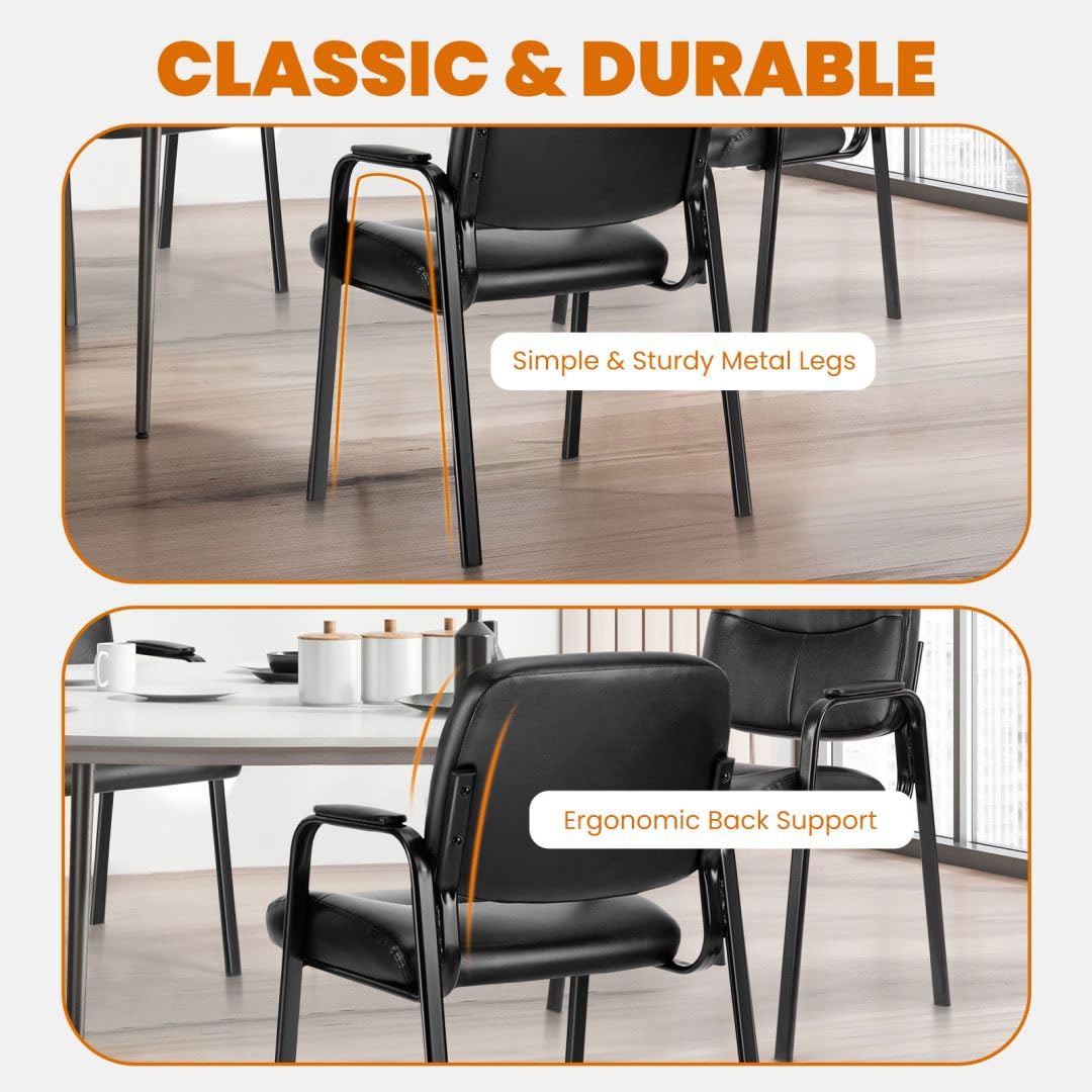 UOCFYK Reception Chairs, Leather Conference Room with Padded Arms and No Wheels for Professional Office Meeting Spaces and Guest Seating，Black-2 Pack