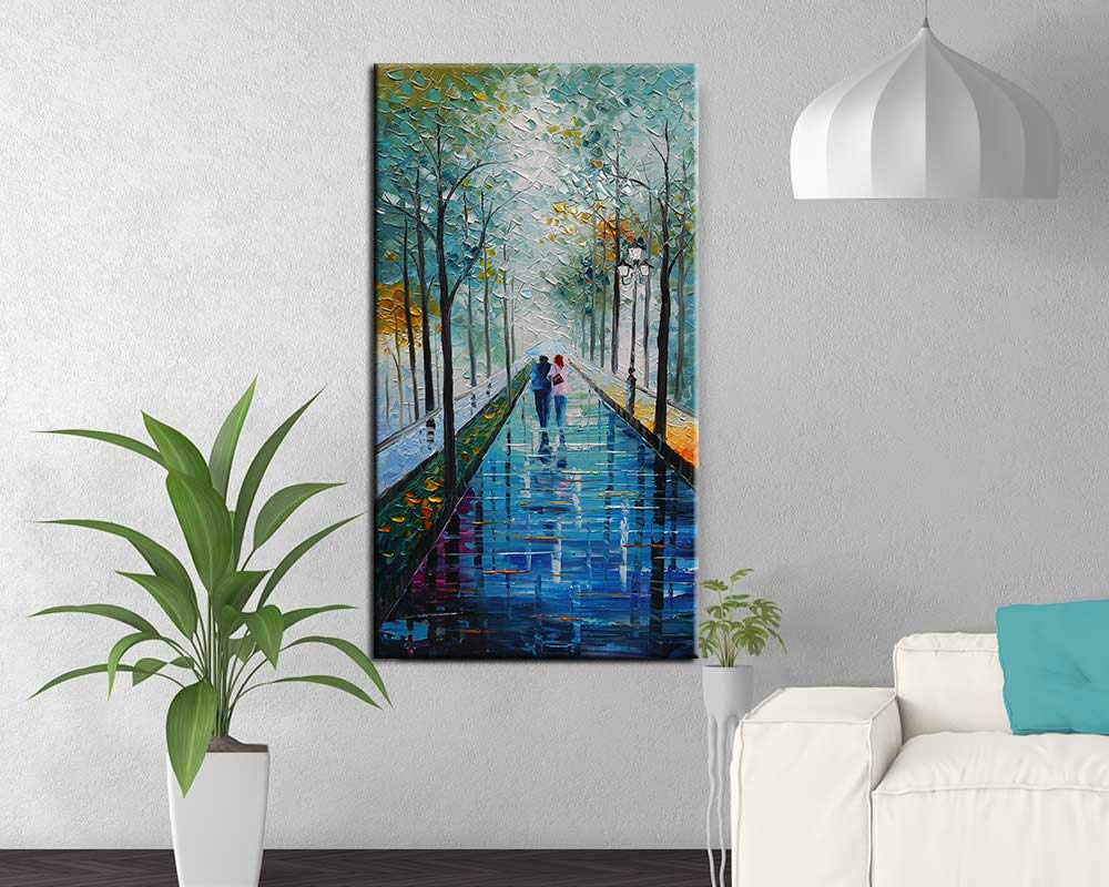 Tyed Art- 48x24inch Wall Art Landscape Oil Painting,Modern Textured Trees Abstract Wall Art Paintings,Wall Art for Living Room,Bedroom Office Wall Decor,Framed Canvas Wall Art