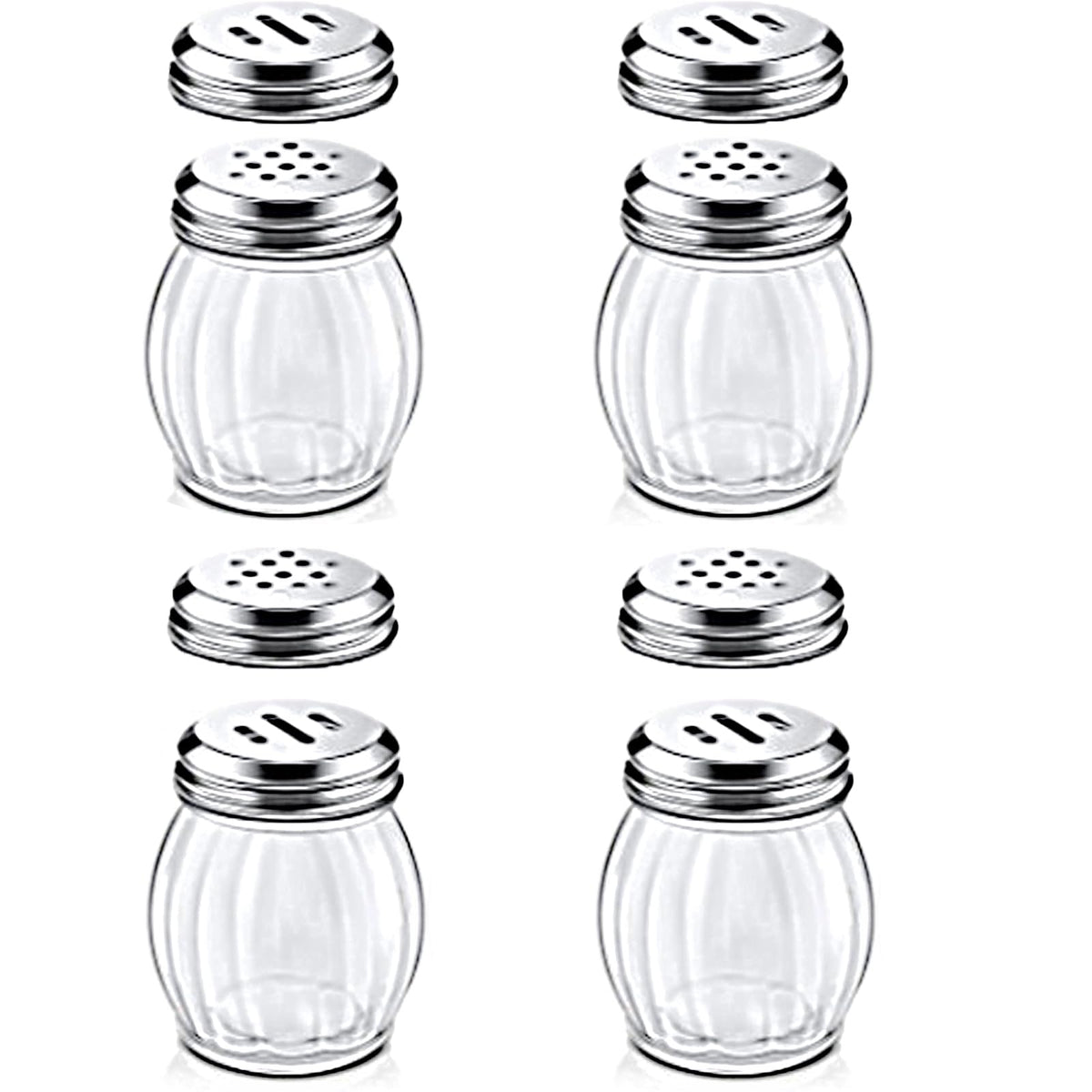 Glass Spice Shaker Set with Stainless Steel Top, 6 Ounces, 4-Piece, Salt and Pepper Dispensers (4)