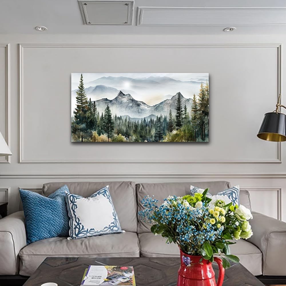 Wapluam Abstract Mountain Landscape Canvas Art - Modern Wall Decor For Living Room, Bedroom - Stretched & Framed, Ready To Hang