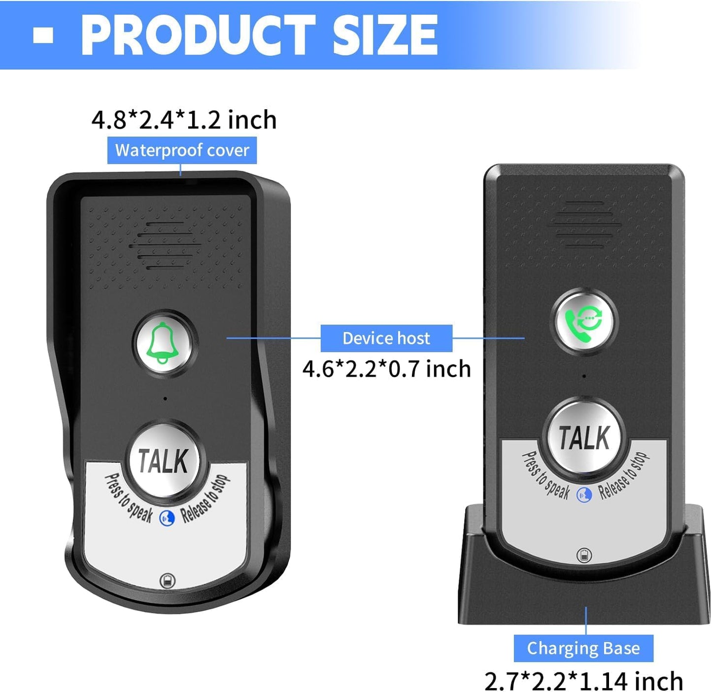 2 Way Wireless Doorbell Intercom Indoor Outdoor, 3280ft Long Range Door Intercoms System for Home with Waterproof Cover Rechargeable Battery 38 Ringtones 3 Adjustable Volume （3 Pack）