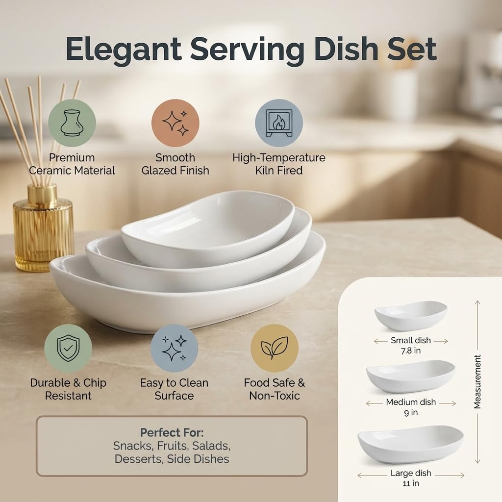 3-tier Porcelain Fruit Bowl With Bamboo Stand – Tiered Serving Tray For Fruits, Snacks & Desserts | Elegant Kitchen Counter Decor & Organizers 3-tier Porcelain Serving Bowls Stand – Elegant White