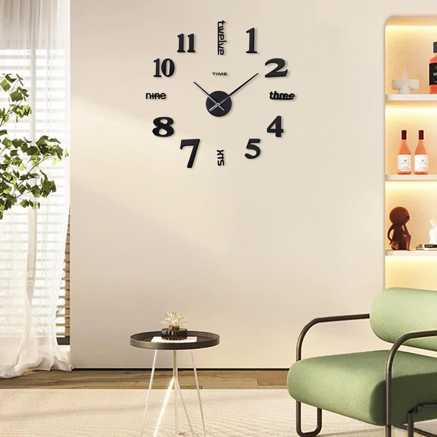 AILILIFE 20-28 Inch DIY Wall Clock 3D Frameless Silent Non-Ticking, Modern Battery Operated Wall Clocks for Living Room, Bedroom, Office, and Home Decoration (Black)