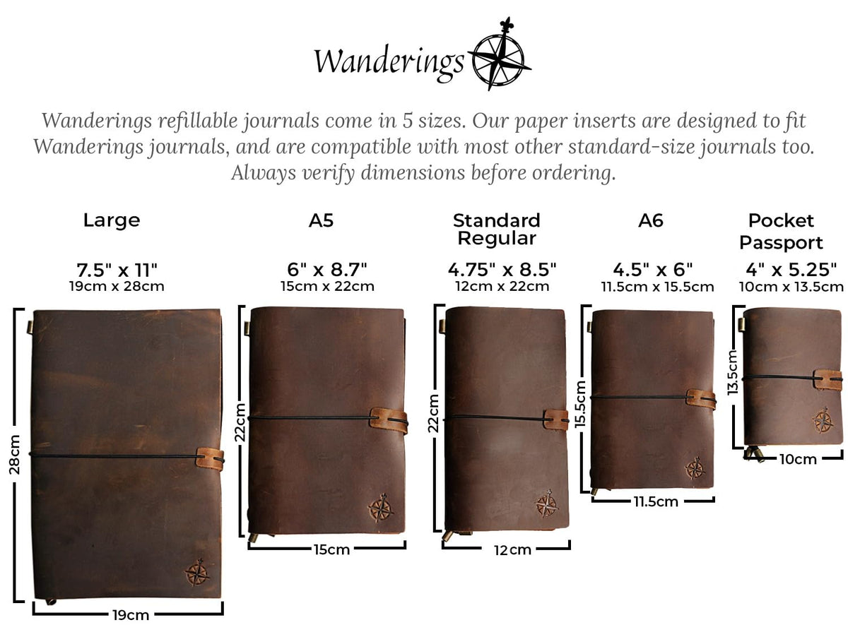 WANDERINGS A5 Lined Travelers Notebook Insert / A5 Journal Refill | 5.5" x 8.3" / 14cm x 21cm | 3 Booklets, 240 Lined Pages | Travelers Notebook Refills for Journals, Diaries, Planners