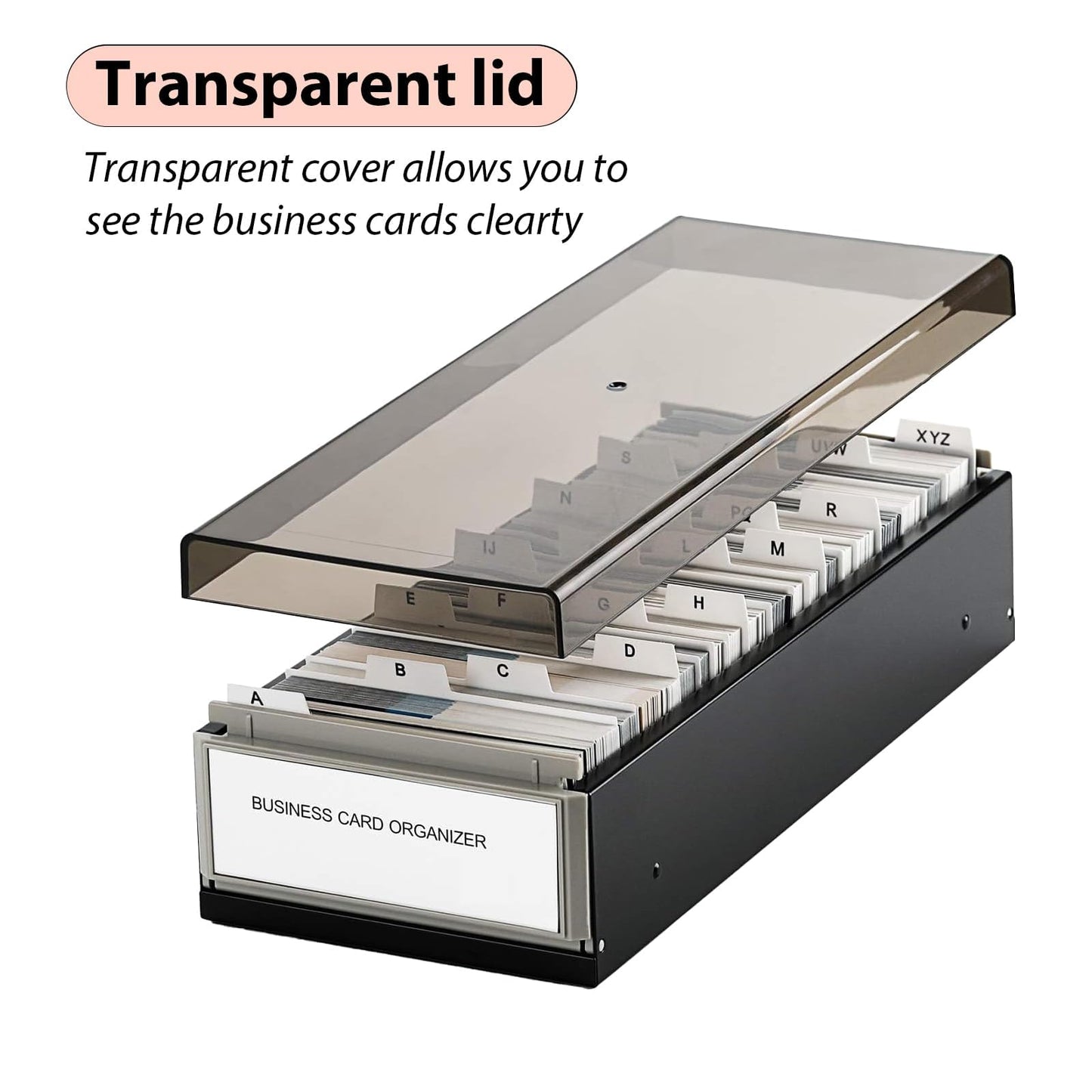 Daphilly Business Card Holder for Desk, Business Card Holder Organizer, Credit Card Organizer Case File Index Card Box Storage,with A-Z Tabs, Storage up to 800 Cards (3.5” x 2.2”), Metal Structure