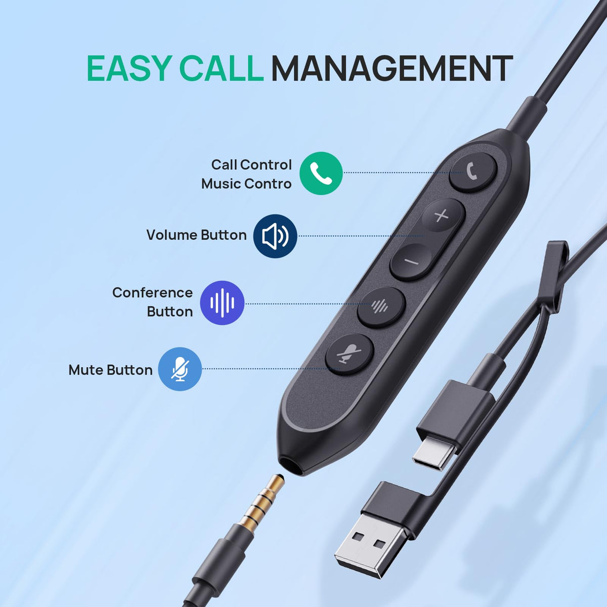 Yealink UH42 SE Wired Headset with Mic, USB-A/C & 3.5MM Single Computer Headsets with Noise Cancelling Microphone for PC, Laptop, Phone, 7ft Cable in-Line Control Headphones Work with Teams, Zoom, UC