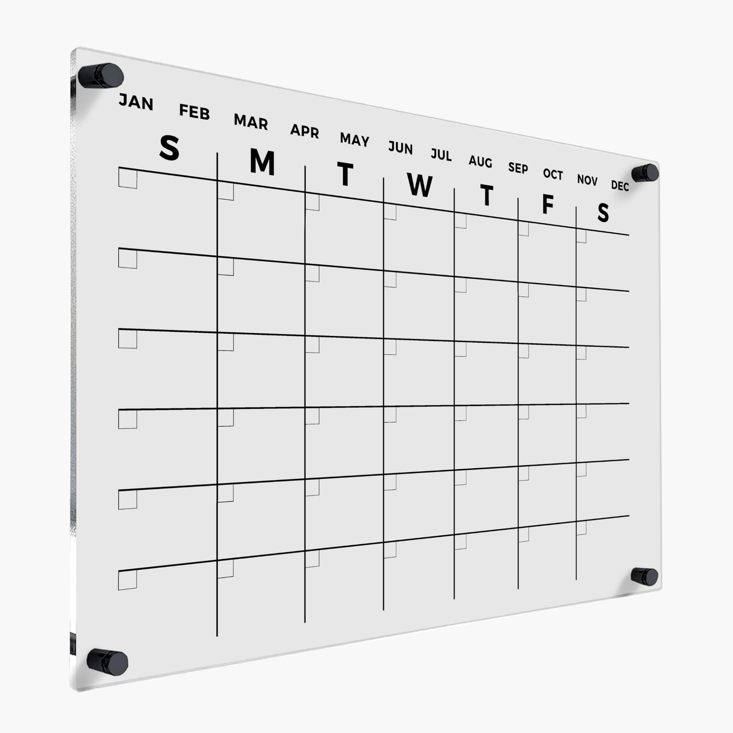 Acrylic Dry Erase Monthly Wall Calendar - Reusable Planner Board, Family Schedule Organizer, Office Schedule Board (Black Standoff, 24"x18")