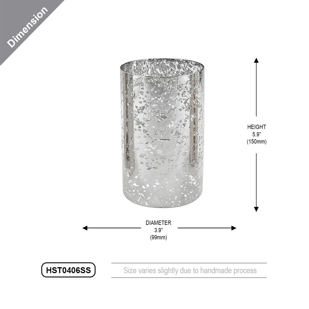 WGVI Hurricane Candle Holder Sleeve, W: 4", Ht: 6", Silver Speckled Glass Cylinder Open Both Ends, Chimney Tube Shade, 1 Piece