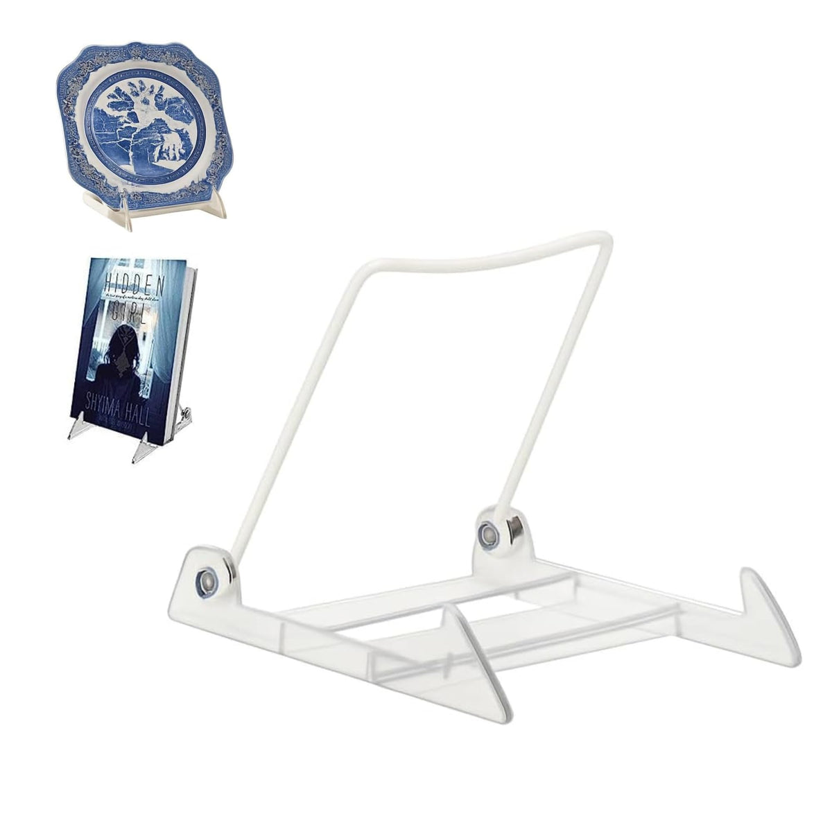KINGDOM SOLUTIONS MADE IN USA 4-Pack Adjustable Acrylic Easels - Plate Stand - Sturdy Book Stand for Art, Pictures, Plates, Frames - Unique on the Market