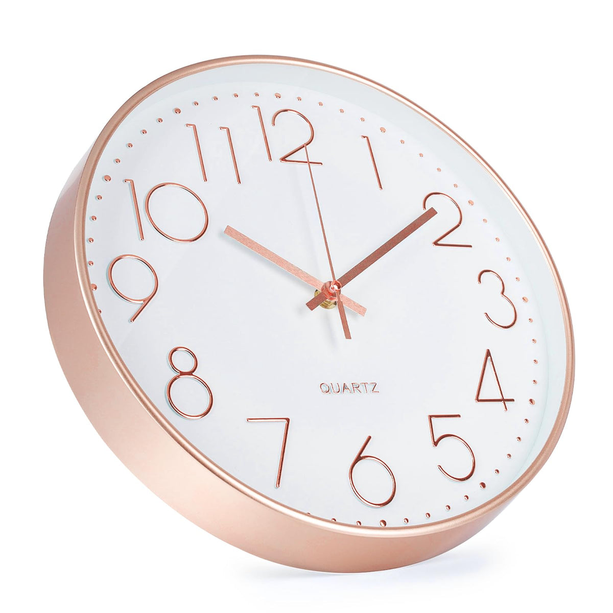 bakbrand Wall Clock 10 Inch Non-Ticking Silent Modern Simple Style Round Decor Clock Rose Gold Stereoscopic Dial Quartz Wall Clocks for Home/Office/School/Living Room/Bedroom/Kitchen