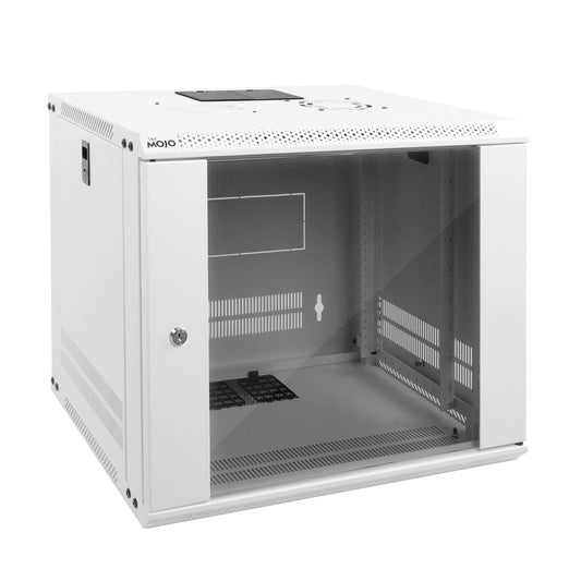 Tecmojo 9U Wall Mount Rack Network Cabinet for 19" IT Equipment,with Lockable Glass Door and Side Panels,Cooling Fan,17.7inch Depth,White,Computer/Electronics Equipment Data Rack