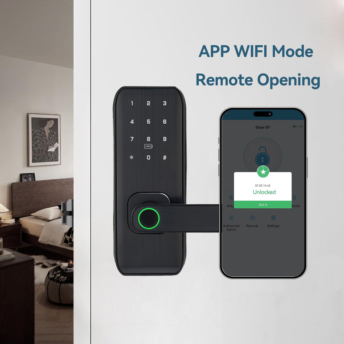 Fingerprint Door Lock with Handle for Bedroom, 5-in-1 Keyless Entry Smart Lock, TTLock App, Keypad, RFID Card & Key, Auto Lock, Guest Codes, Easy DIY Install for Front Door, Office, Airbnb