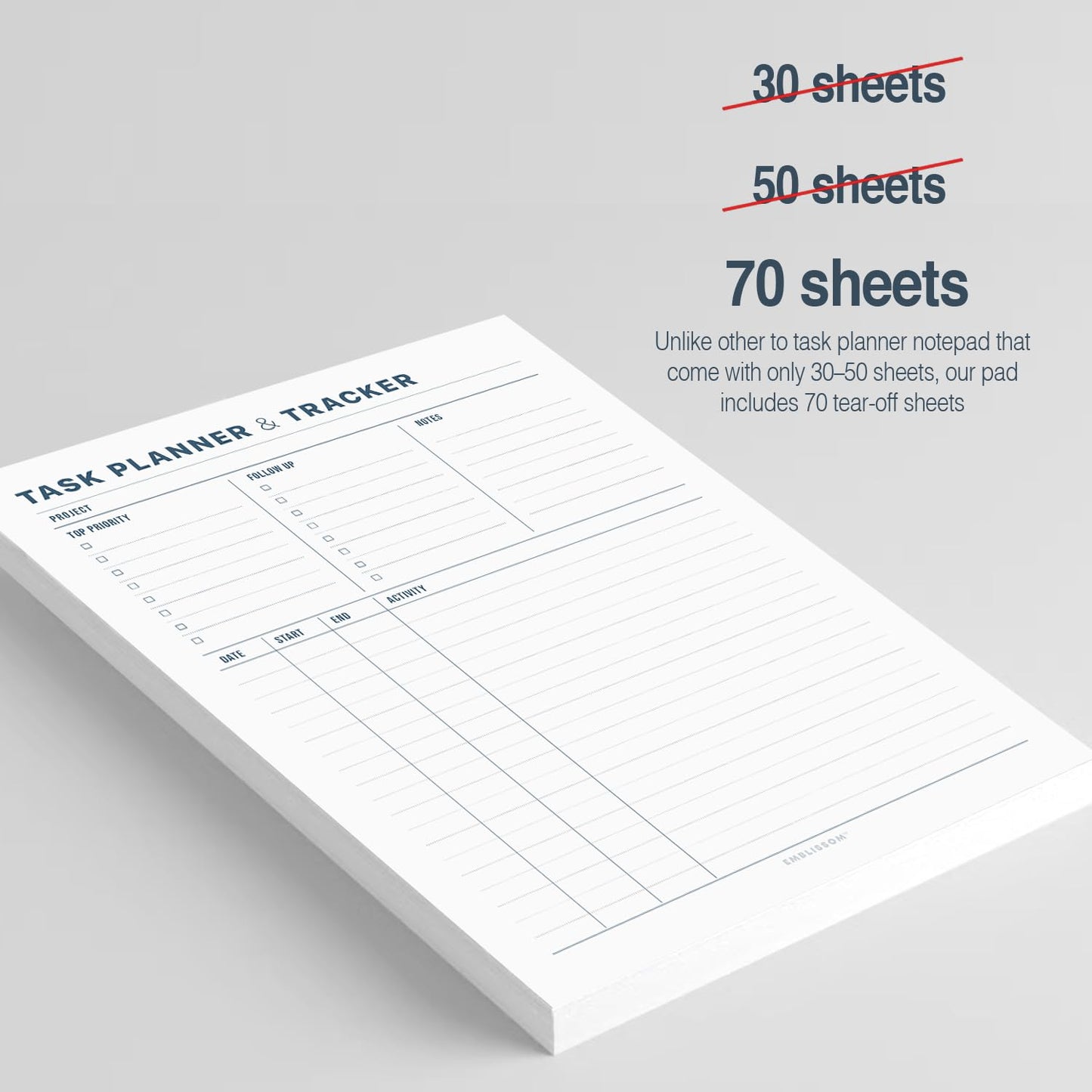 Task Planner & Tracker 8.5 x 11 Tear-Off 70 Sheet Planner Pad – Project Organizer with Time Log, Top Priority, Follow-Up – Notepad for Home & Office (White, Minimalist, 2 Pack)
