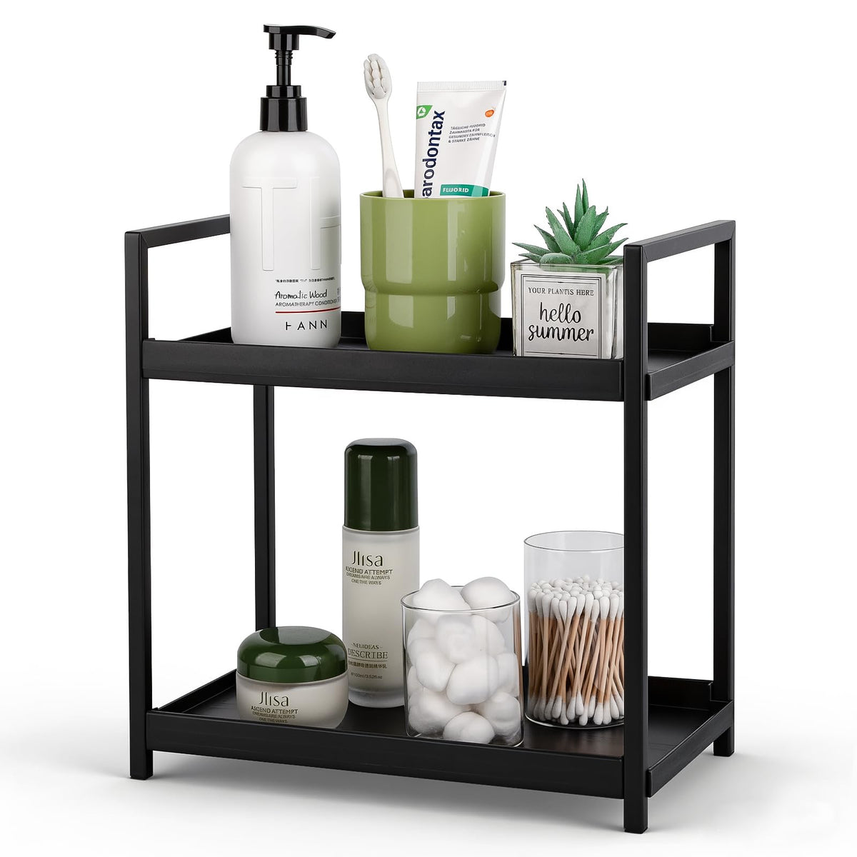 Anyoifax Bathroom Counter Organizer 2 Tier Vanity Storage Countertop Shelf Makeup Organizer Perfume Tray Skincare Holder for Sink, Dresser, Kitchen, Small Black