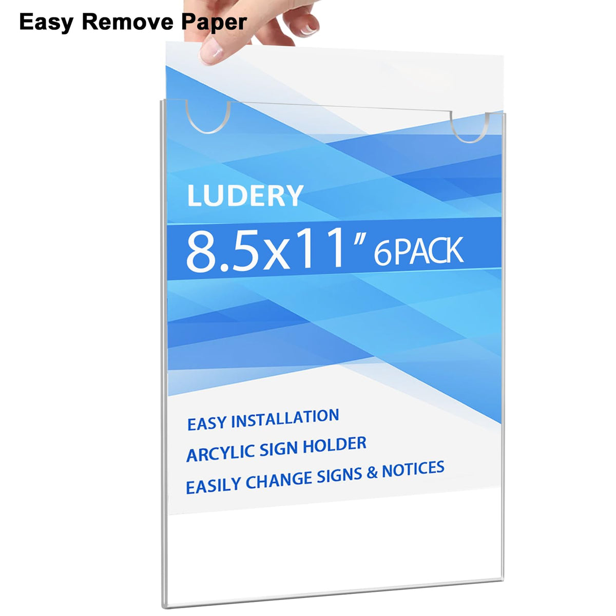 Ludery Acrylic Sign Holder 8.5 x 11 Vertical, Wall Mount Document Holder, Clear Plastic Picture Frame with Tape Adhesive and Screws for Office, Home, Store, Restaurant - 6 Pack