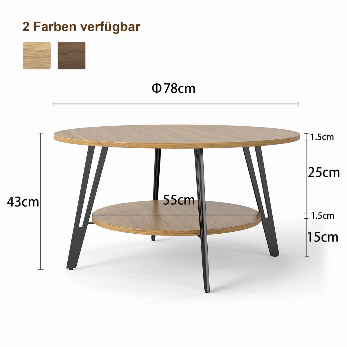 Manora Round Coffee Table with Storage, Small Circle Center Table for Living Room, Modern Wood Coffee Table for Home Office & Small Spaces, Easy Assembly, Oak
