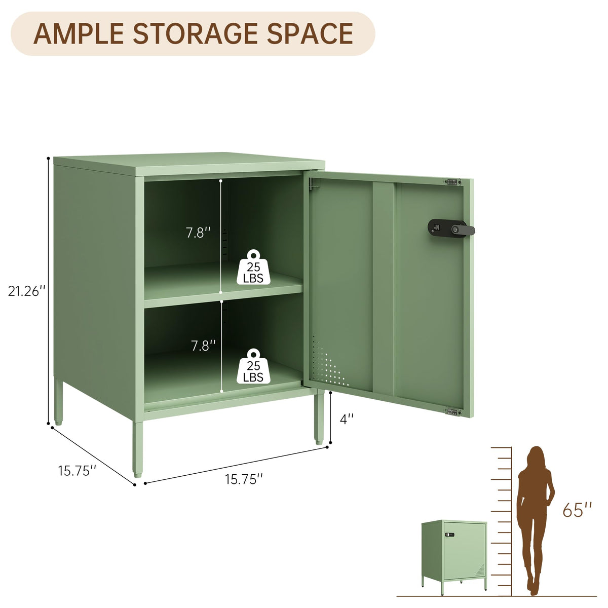 Steehoom Locker Nightstand Metal End Table Single Door Bedside Cabinet Lockable Storage Cabinet for Living Room, Bedroom, Dorm,Home, Office 21.26”H X 15.75”W X 15.75”D (1 Door, Green)