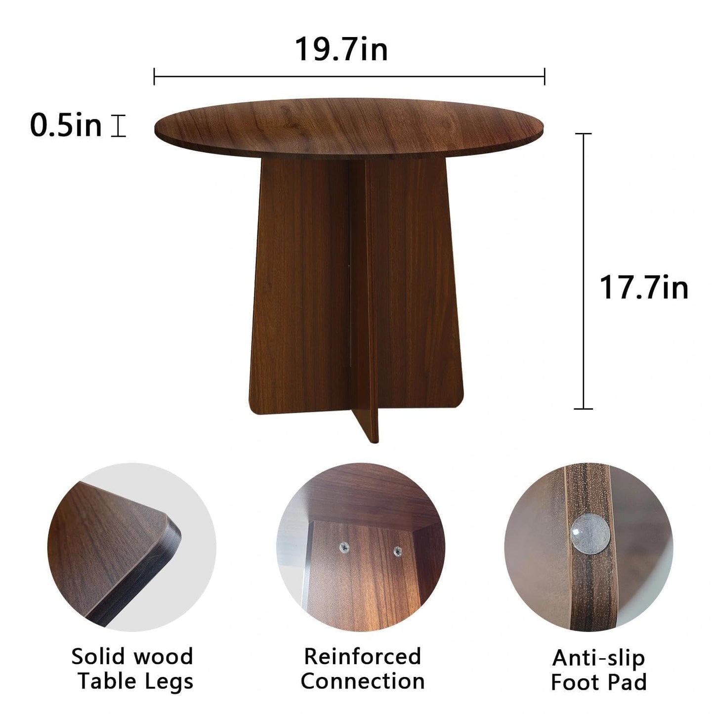 Wood Coffee End Table, Round Side Tables Living Room, Small End Tables for Small Spaces, Sofa, Bedroom, Bedside, Corner, Office, Nursery, Wooden Circle Side Table, Rustic Walnut 19.7 x 17.7 in