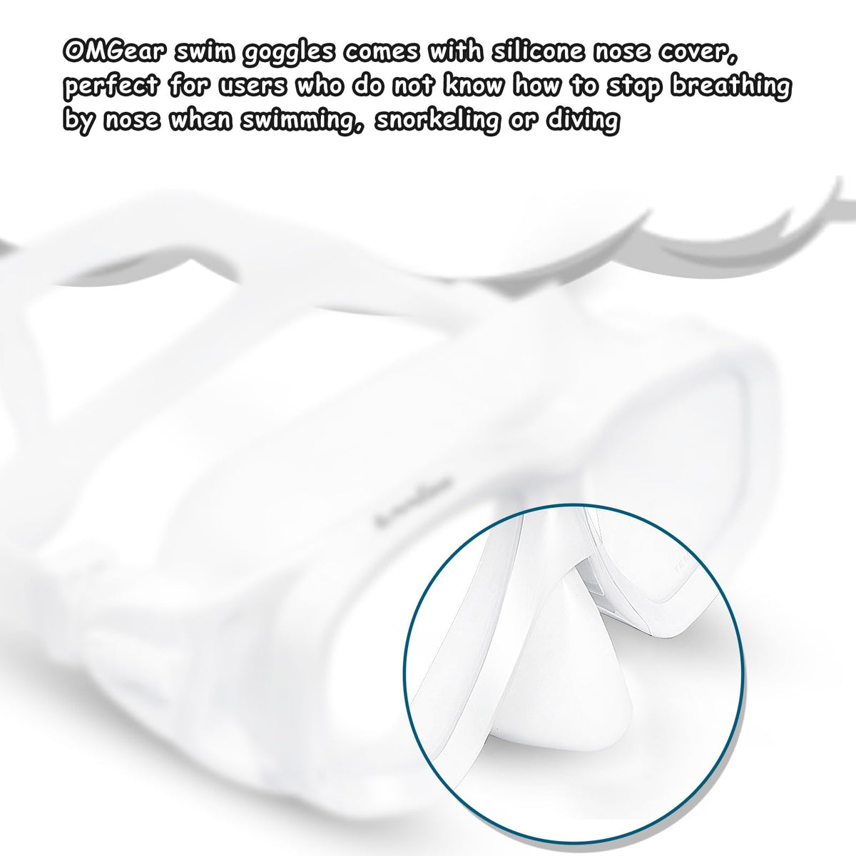 OMGear Swim Goggles with Nose Cover Diving Mask Snorkeling Gear Kids Adult Snorkel Mask for Scuba Free Diving Spearfishing Neoprene Strap Cover Impact Resistance (White)