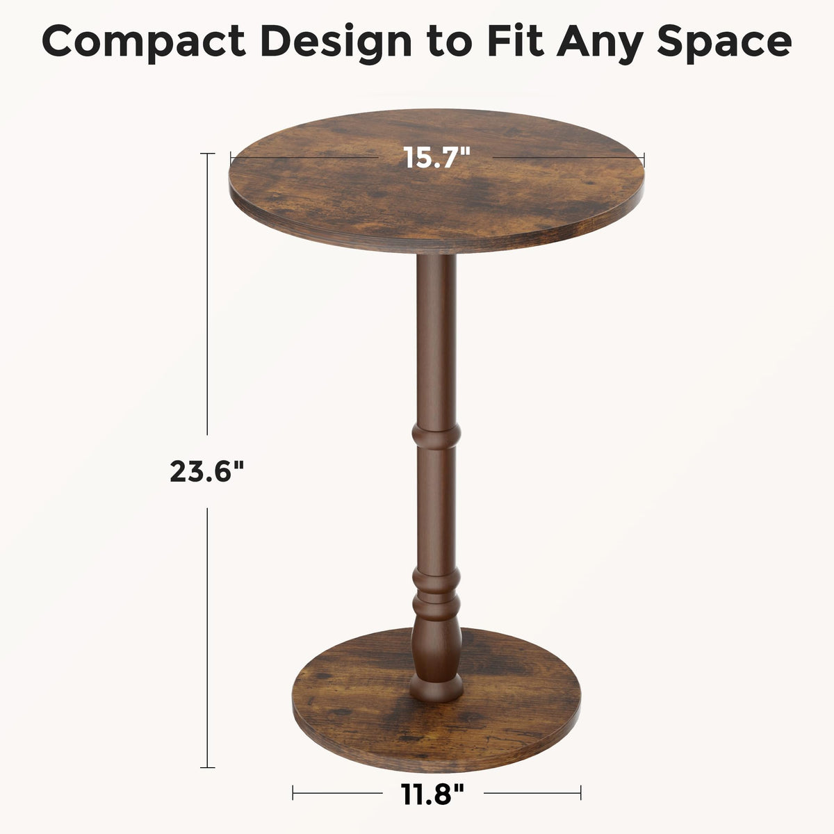 Homleke 16" Round Side Tables Set of 2, Solid Wood Pillar with Wood Top & Base, Small Drink Accent Table for Living Room, Bedroom, Sofa & Office, Easy Assembly, Rustic Brown