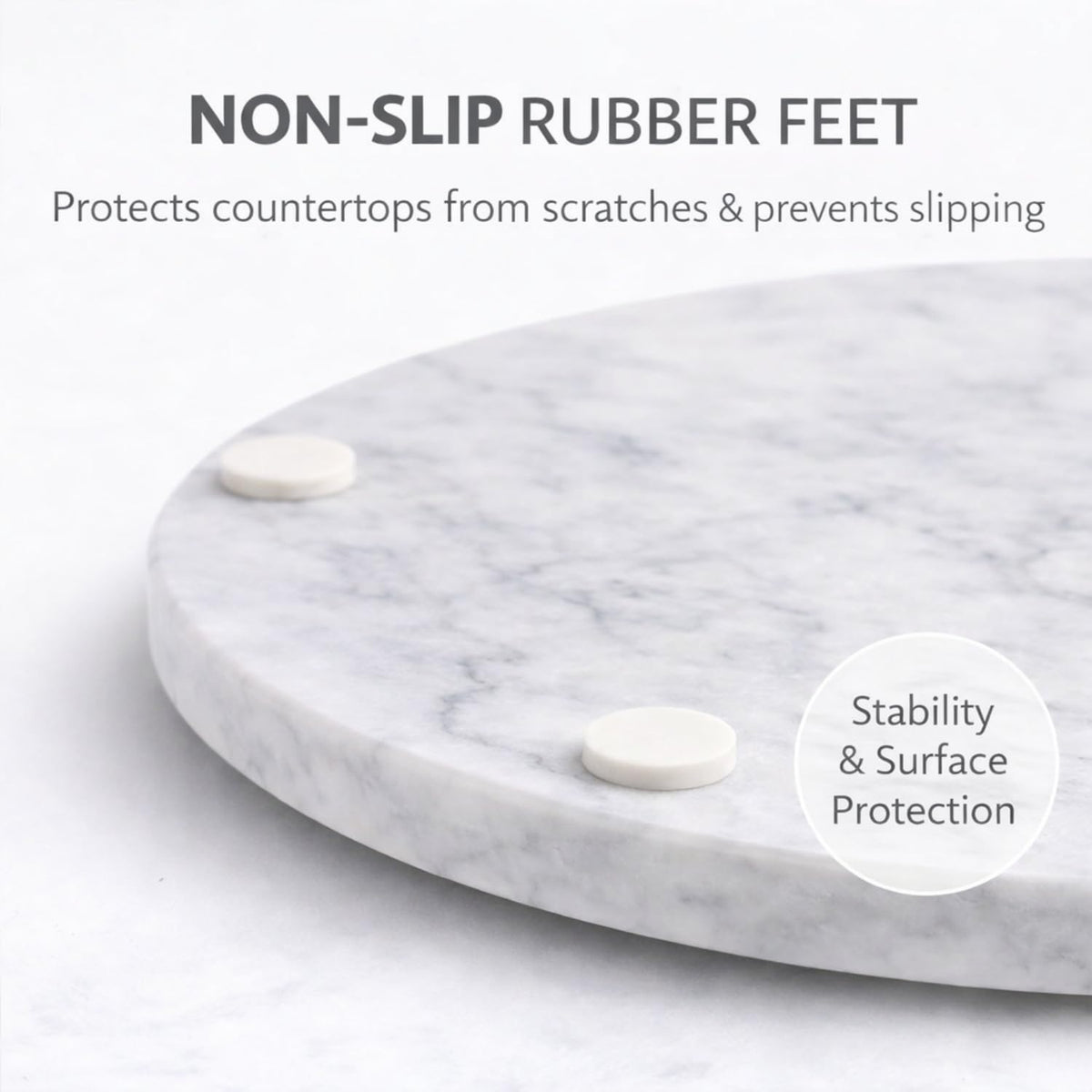 KC KULLICRAFT 11-Inch Round Marble Cheese Board – Solid White Natural Stone Cutting Board & Charcuterie Serving Tray with Non-Slip Feet, 0.5” Thick, Easy to Clean.