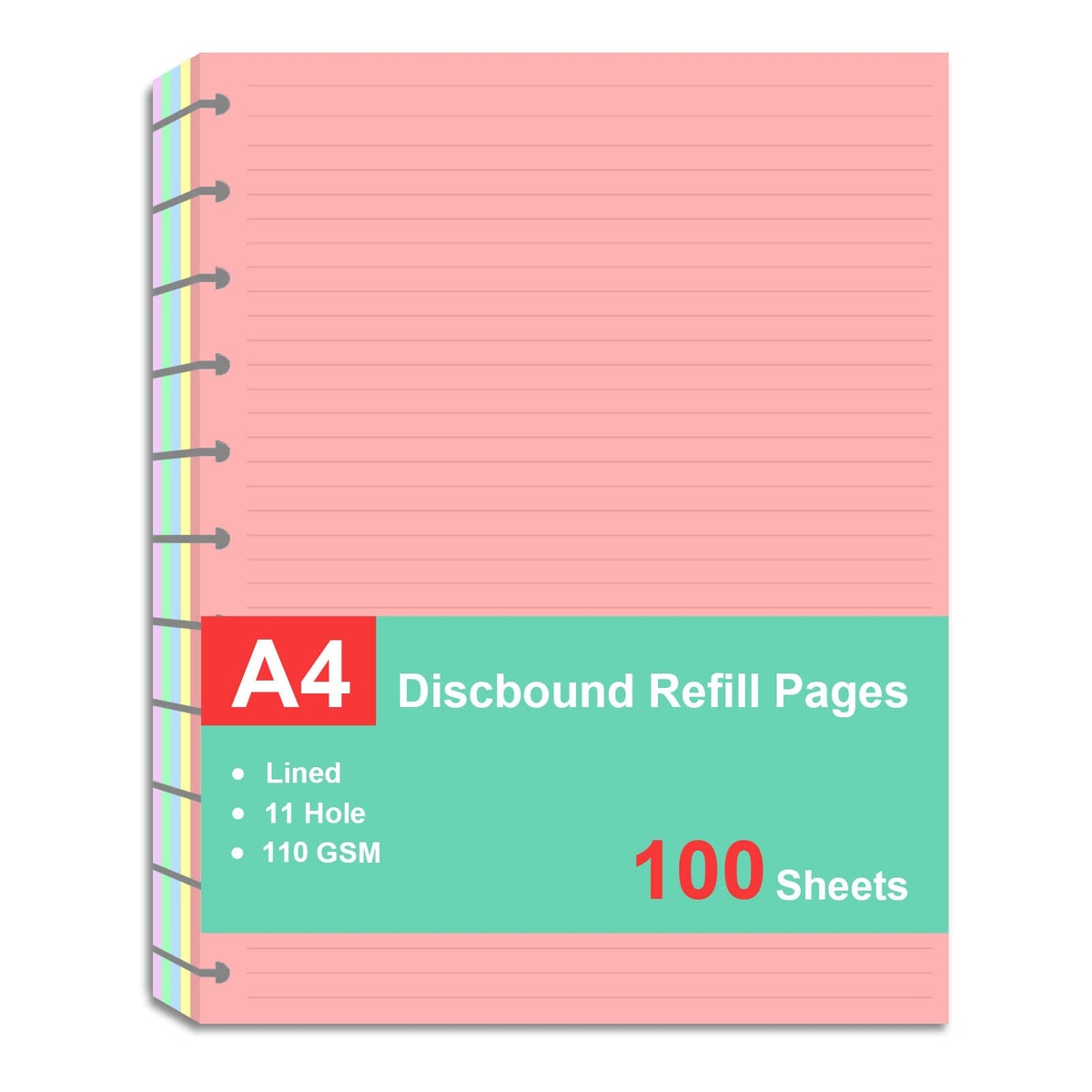 Letter Size Refills Paper, A4 Tul Paper for TUL Note-Taking System Discbound Notebook Planner Inserts, 5 Colors(20 Sheets/C), Total 100 Sheets/200 Pages, College ruled, Tul Paper Refills 8.5 x 11 In