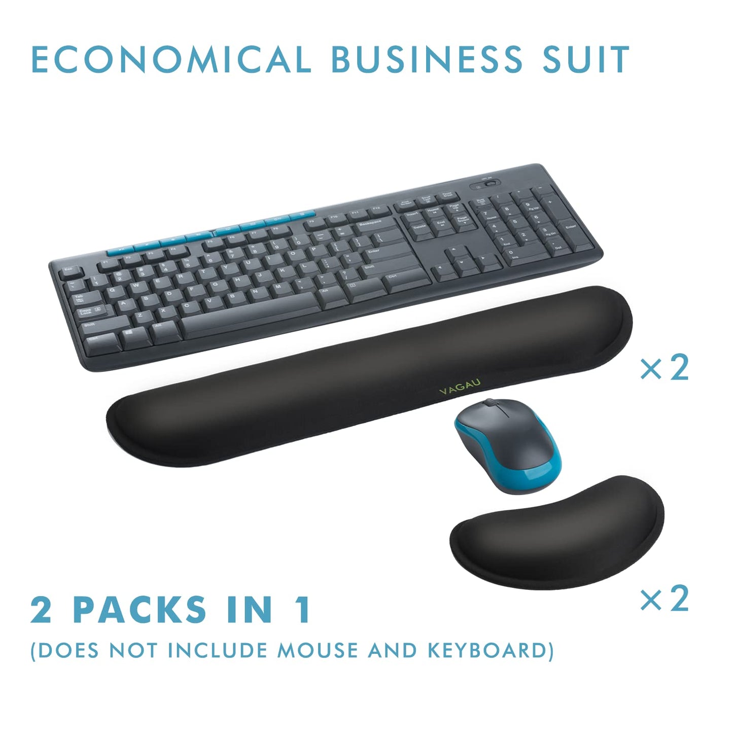 VAGAU Premium Keyboard Wrist Rest and Mouse Pad Wrist Support, Ergonomic Memory Foam Set for Office, Laptop, Mac, Computer and Gaming, Comfortable Typing &Wrist Pain Relief (2 Pack)