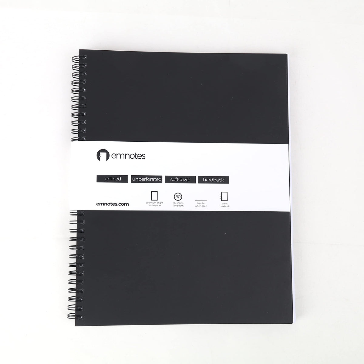 Emnotes Unruled Notebook, Unlined Blank Paper, 8.5 x 11 Inches, 80 Sheets, Black Softcover (Pack of 3)