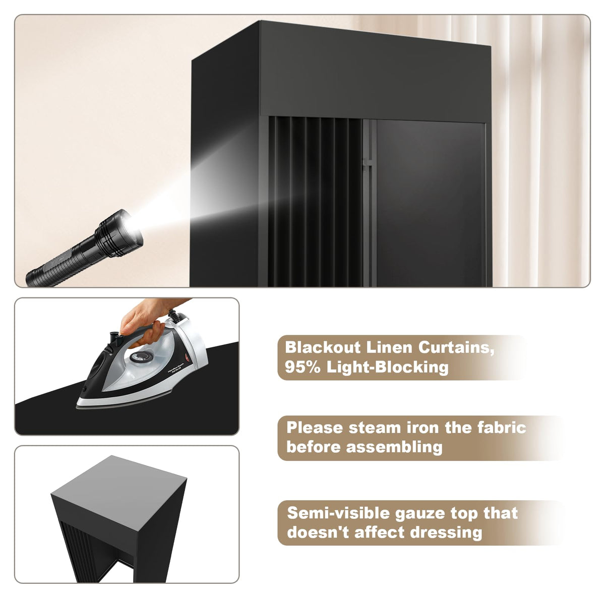 Pengfei Portable Fitting Room, Dressing Room Frame with Curtain and Hook, Changing Room for Clothing Store, Boutiques, Office, Temporary Privacy Space, Easy to Assemble, Black, 39x39x79 inch