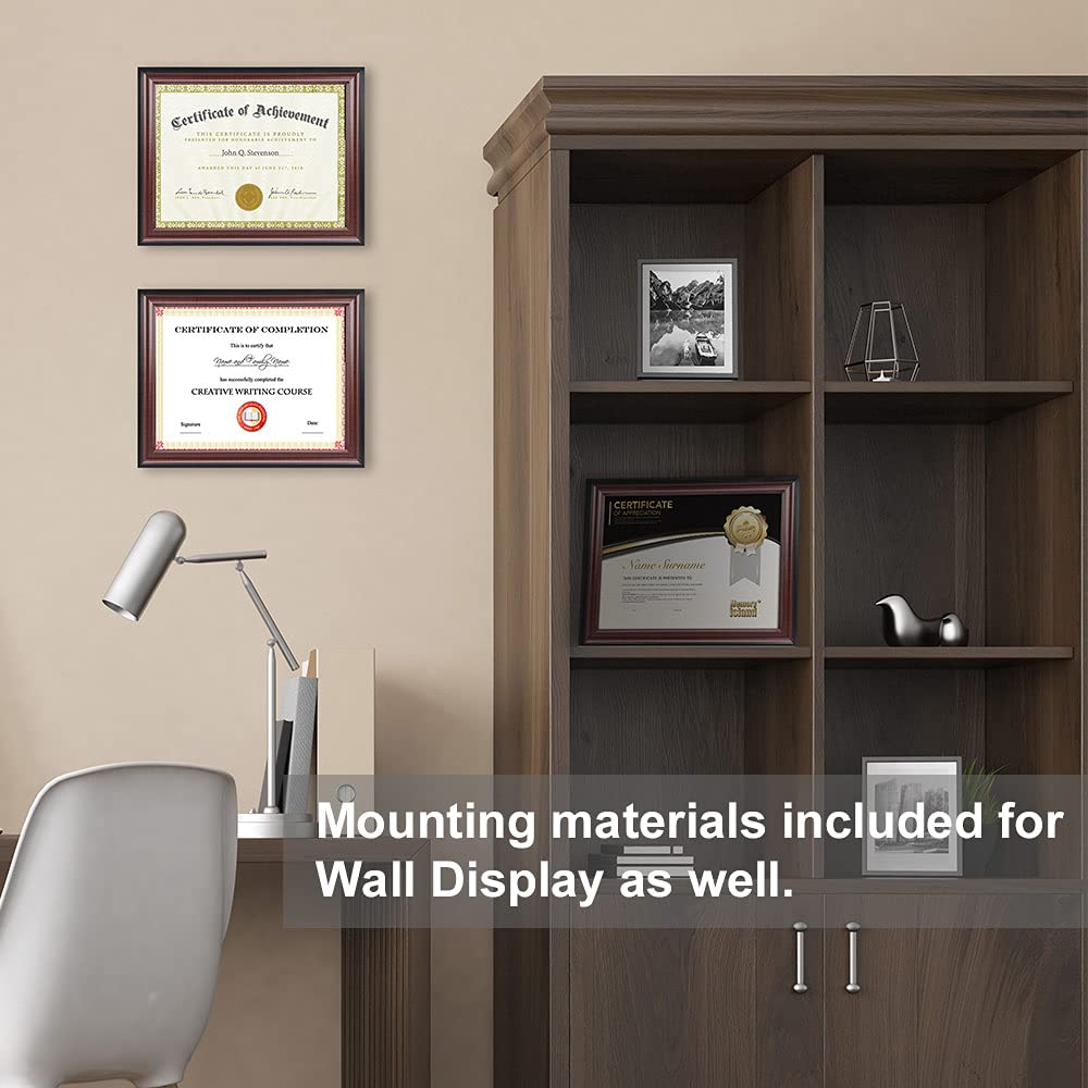 Memory Island 8.5x11 Document frames,Real Glass Fronts, 4 Pack Certificate Frames for Wall Or Tabletop Display,Diploma Frames For Degree Award,Cherry Wood Grain