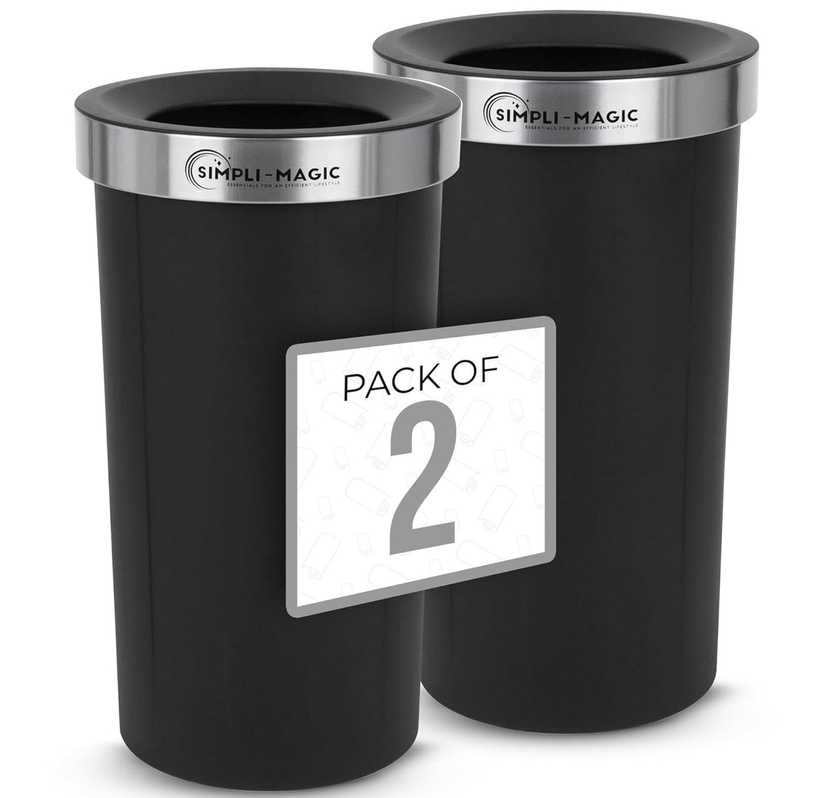 Simpli-Magic 16 Gallon (60L) Open Top Trash Can – Round Commercial Trash Can – Smudge-Resistant, Easy to Clean, Non-Skid Base, Stainless Steel (2 Pack)