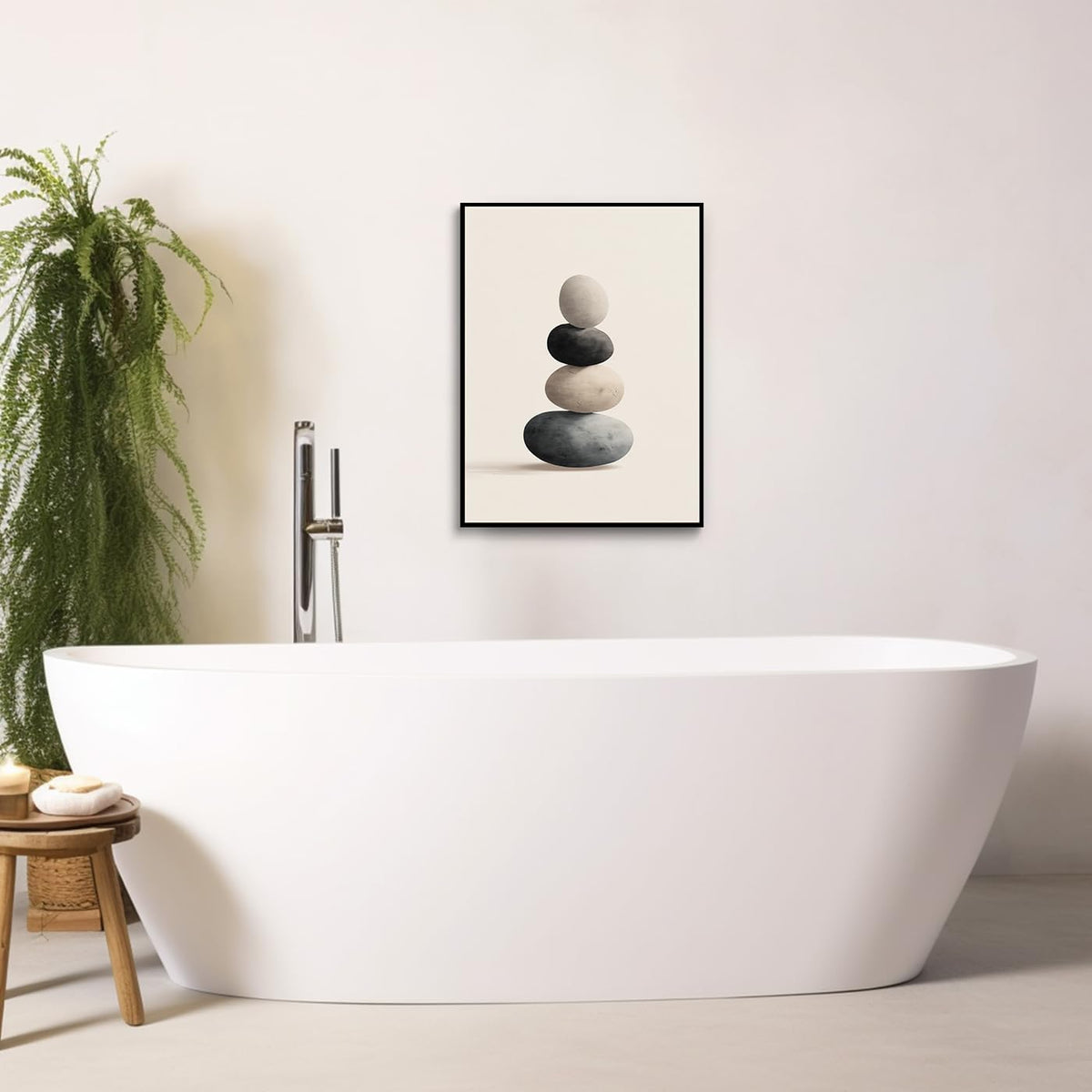 The Balanced Stone Canvas Wall Art Prints Posters Painting Framed Artwork Black White Wall Decor Modern Minimalist Zen Abstract Style Living Room Bedroom Kitchen Dining Office Home Gifts 12x16 Inches