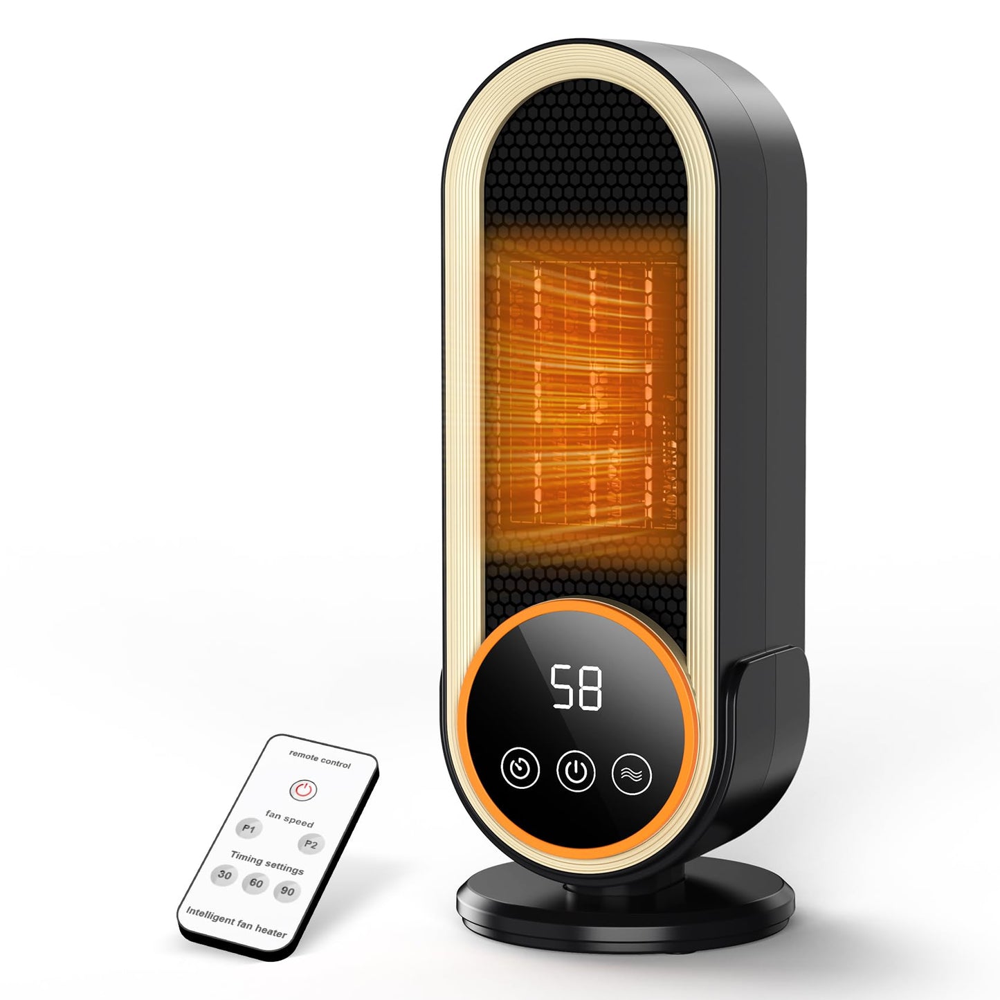 Dandist Space Heaters for Indoor Use with Remote, 2s Efficient Heating, Overheat & Tilt Protection, 1200W PTC Ceramic Portable Heater with Display, Timer, Two-Speed, Electric Heater for Bedroom Office