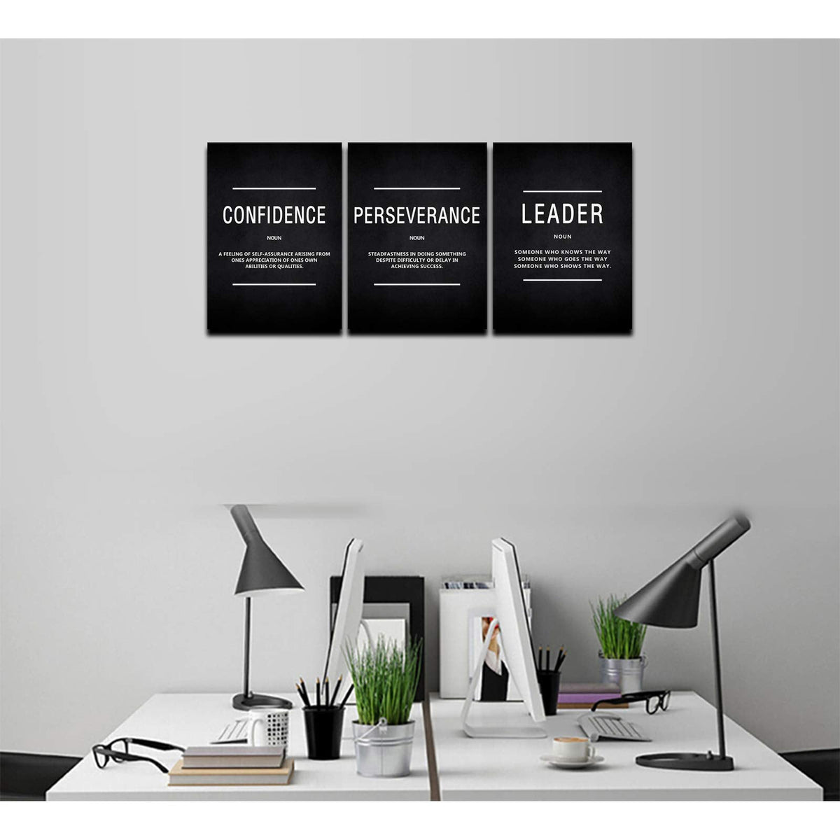 KAWAHONE Large Motivation Posters for Office, Inspiration Leader Confidence Perseverance Quotes Success Canvas Wall Art Framed Positive Sayings Wall Hanging for Home Office Workplace -20''x 28''x 3PCS
