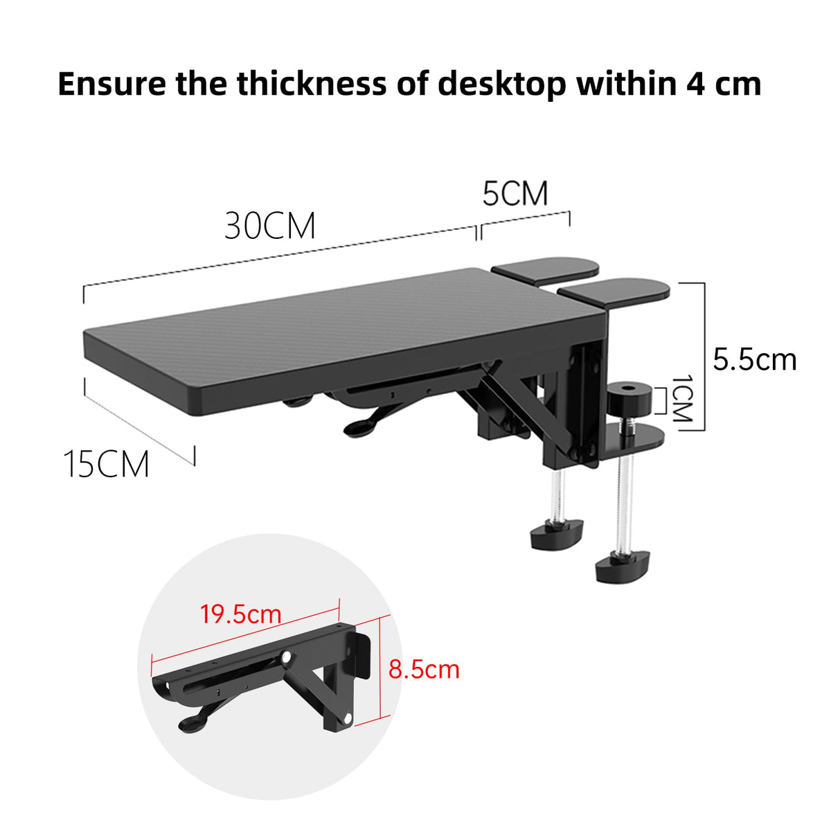 Sisyphy Ergonomics Desk Extender Tray, 11.8x5.9" Punch-Free Clamp on, Foldable Keyboard Drawer Tray, Table Mount Arm Wrist Rest Shelf, Computer Elbow Arm Support