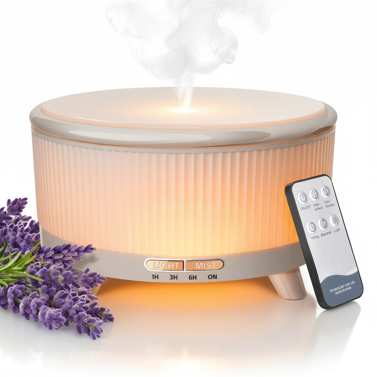 500ML Large Capacity Essential Oil Diffuser, Ultrasonic Aromatherapy Diffuser with 7 Color LED Lights with Remote Control, Cool Mist Humidifier, Timed Mist, Auto Shut-Off (Minimalist White)