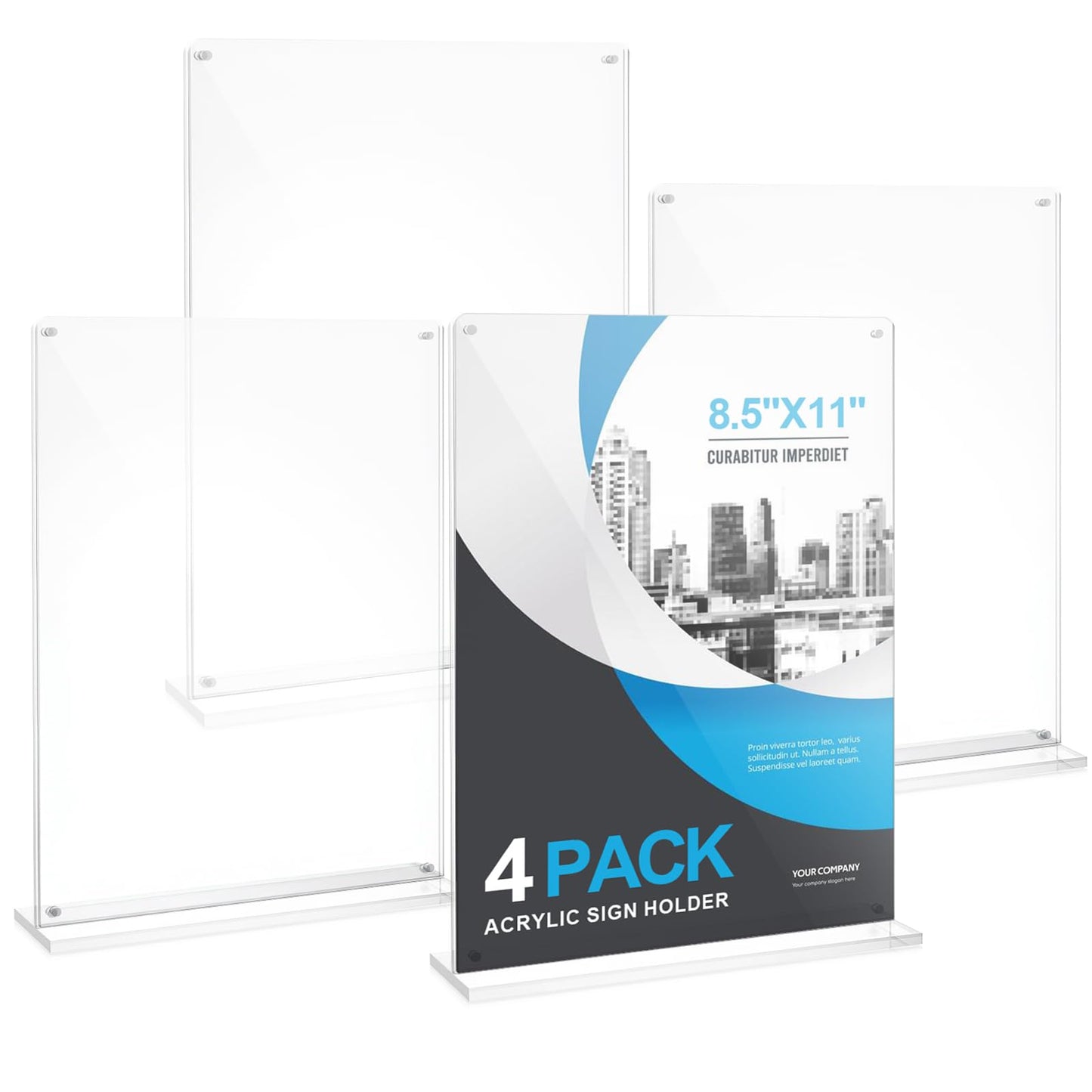 Truxwal 8.5x11 Acrylic Sign Holder Table Top with Magnetic Corners, 4-Pack, Rounded Corners – Quick Change Display Stand for Menus, Posters and Ads, Restaurant, Office, Events, Retail