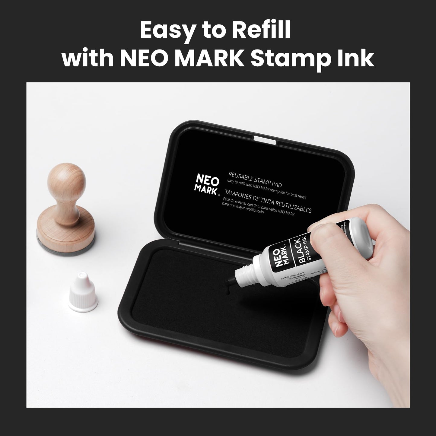 NEO MARK Medium Stamp Pad Kit (1oz Ink Included)-2.8"x 4.4", Magnetic Lid, Premium Quality Felt Stamp Pad (Black)