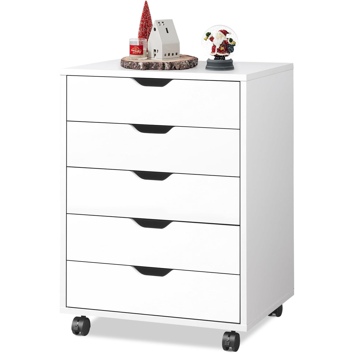 DEVAISE 5-Drawer Filing Cabinet Under Desk, Wood Storage file Cabinet with Wheels, White