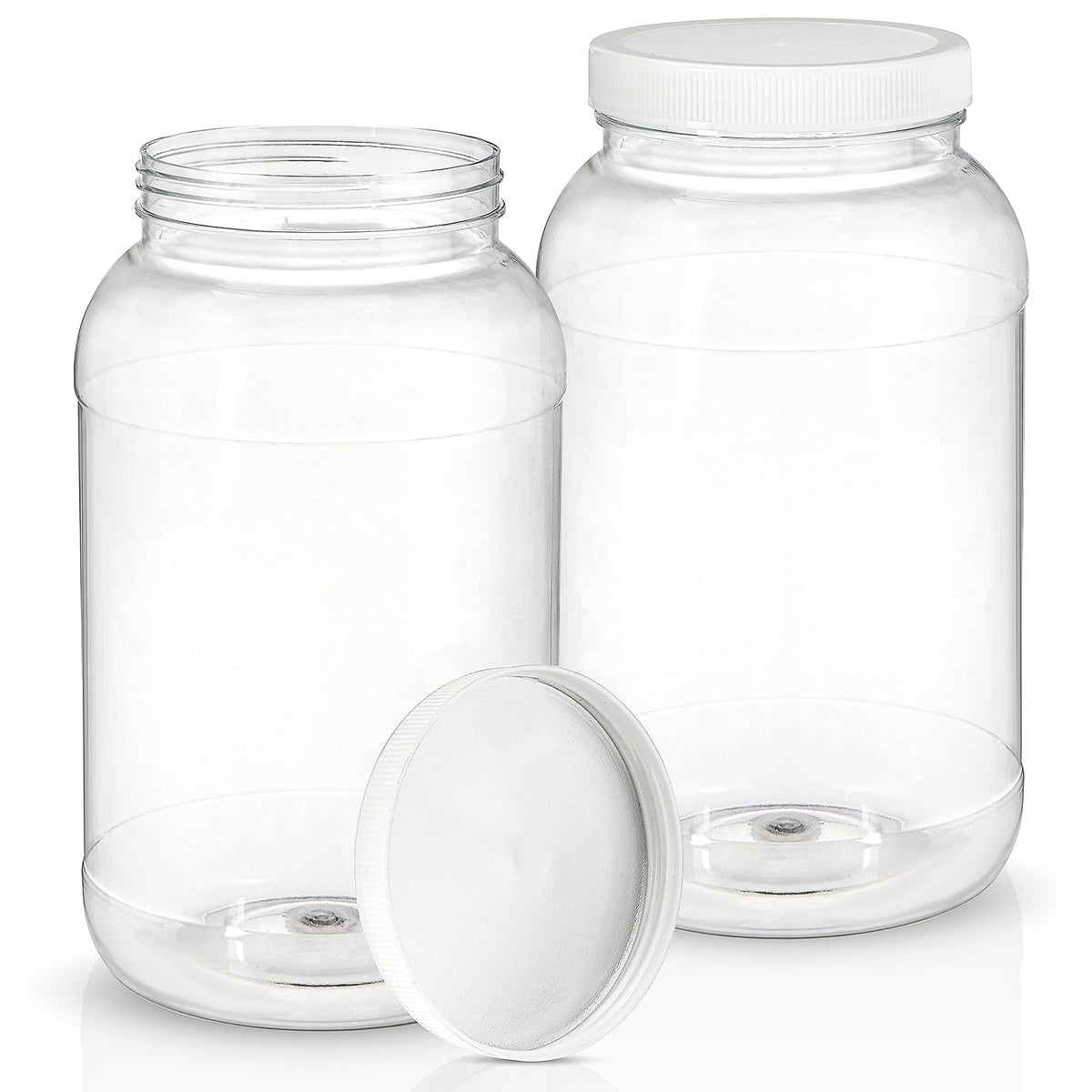 ZOOFOX 2 Pack Plastic Jars with Lids, 1 Gallon Wide Mouth Storage Containers, Empty Plastic Jars for Kitchen & Household Storage of Dry Goods, Peanut, Candy, Noodles
