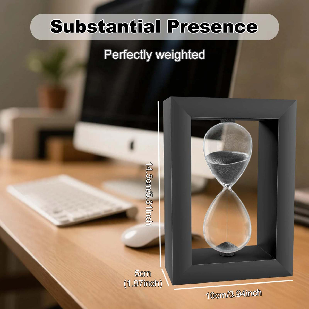 Hourglass Sand Timer, Modern Square Black Wood Sand Clock, Decorative Desktop Hour Glass Sandglass,Reloj De Arena for Office, Home Decor, Kitchen (Black, 10 Minute)