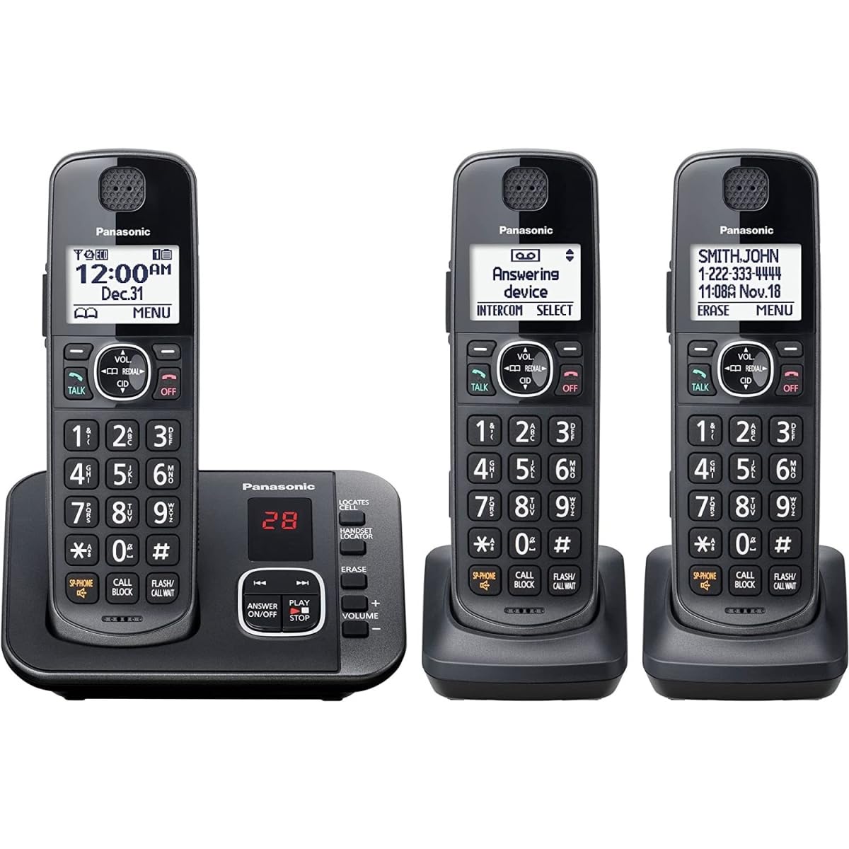 Panasonic DECT 6.0 Expandable System, Cordless Phones With Answering Machine and Call Blocking - 3 Cordless Phones 3 Handsets - KX-TGE633M (Metallic Black)