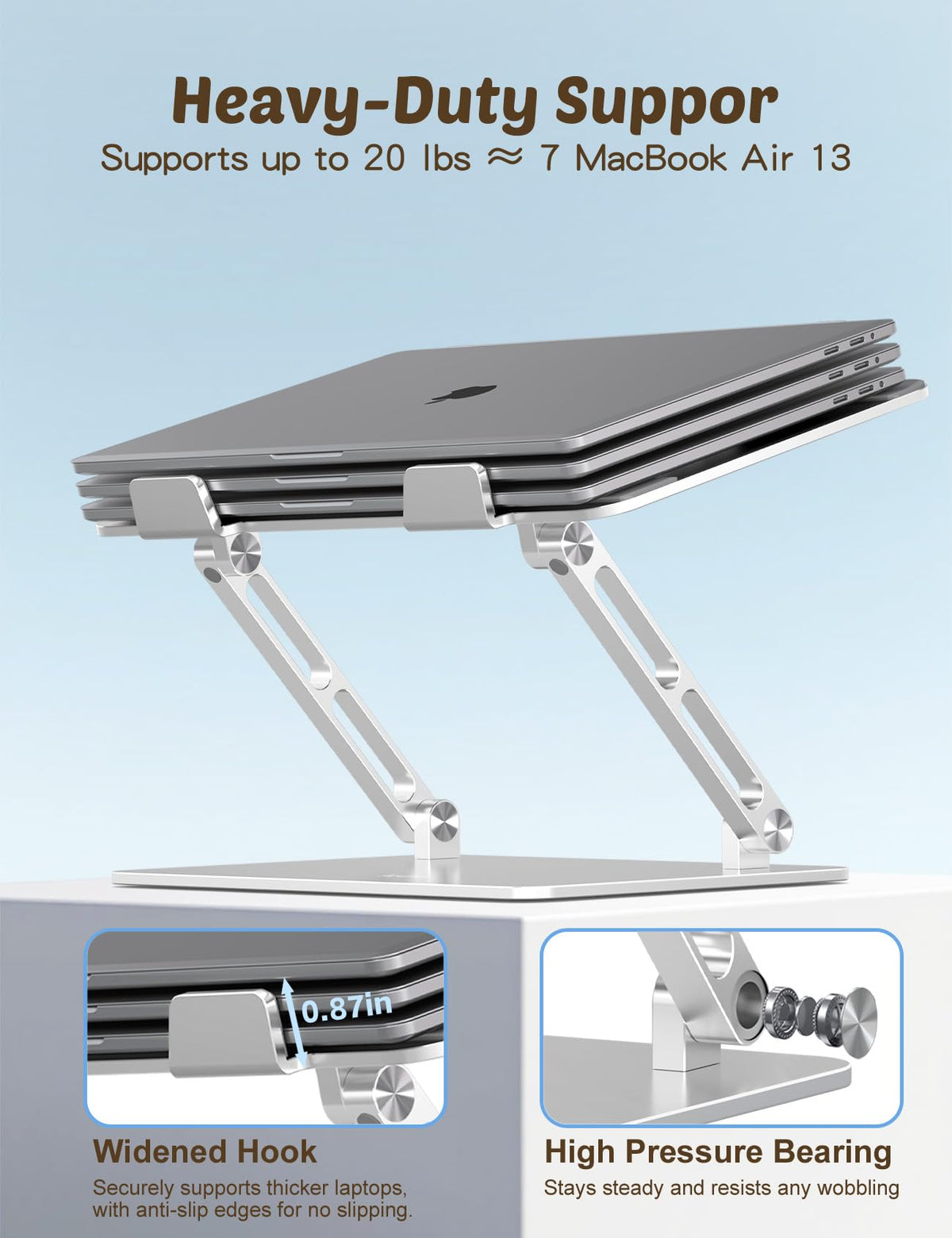 Aoviho Laptop Stand for Desk – Adjustable Aluminum Laptop Riser with Unique Cat-Shaped Cooling Vent, Portable Desk Gift & Decor, Compatible with MacBook Air Pro, Dell, HP, Lenovo (10"-17.3"), Silver