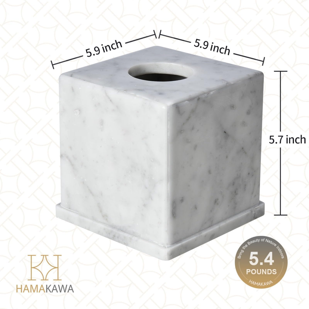 HAMAKAWA Natural Marble Tissue Box Cover, Carrara White Tissue Organizer 6 x 6 x 5.7 inch, Heavy Stone Decorative Box, Square Tissue Box Holder for Home Decor, Kitchen, Bathroom, Bedroom