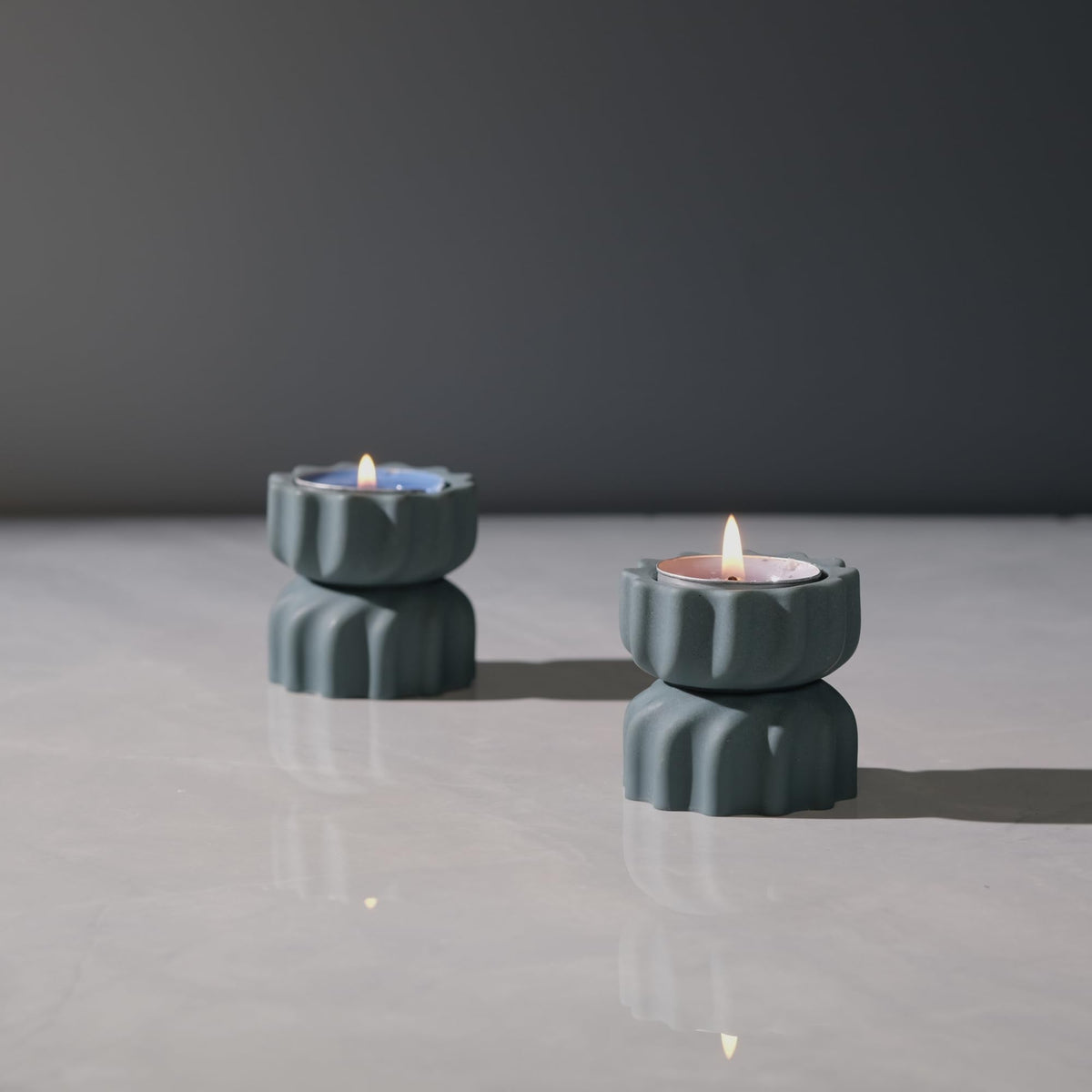 ICNBUYS Spiral Grain Tealight Candle Holder Set of 2; Cement Tea Light Votive Candle Holder with a Twist; Decorative Small Cement Tea Light for Coffee or Dining Table Decor; 2 x 2.1 Inches