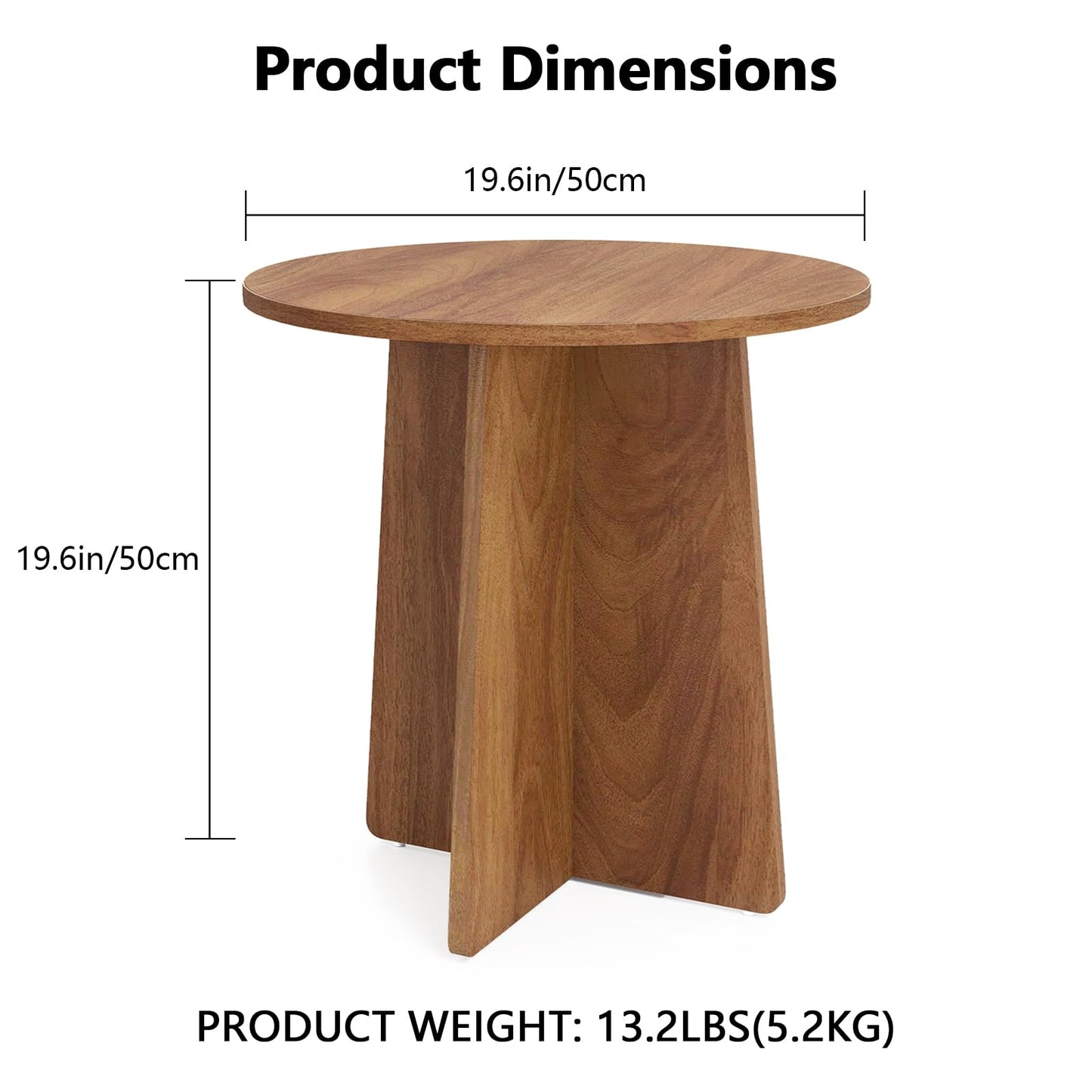 Permory 19.6 Inch Round Side Table, Modern End Table with MDF Wood Tabletop, Small Accent Coffee Table for Living Room, Bedroom, Balcony, Easy Assembly & Sturdy (Rustic Brown)