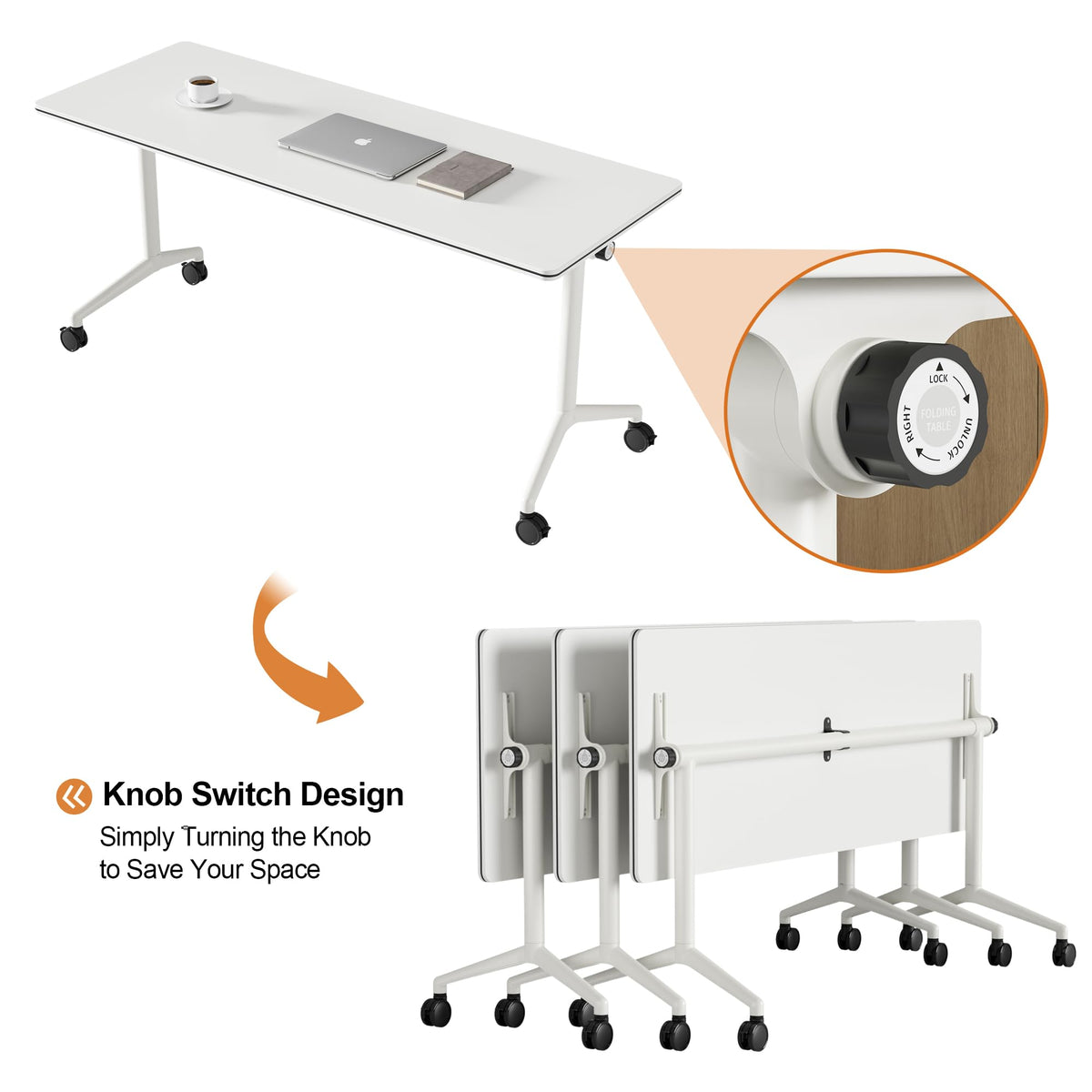Okeysen Conference Room Table 1 Pack, Modern Folding Training Tables with Flip Top, Mobile Table with Four Locking Wheels, Executive Desk for Meeting Room, Office, Classroom 59.06”x23.62”x29.53”