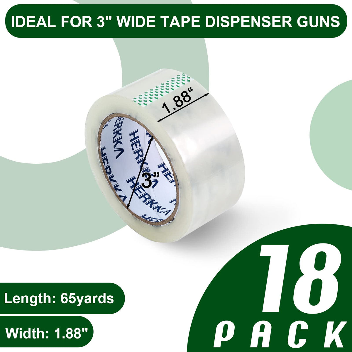 HERKKA Clear Packing Tape, 18 Rolls Heavy Duty Packaging Tape for Shipping Packaging Moving Sealing, Thicker Clear Packing Tape, 1.88 inches Wide, 65 Yards Per Roll, 1170 Total Yards
