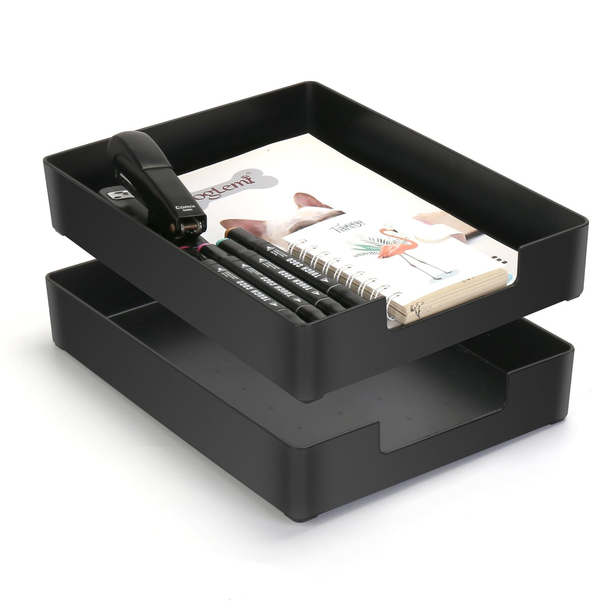 EsOfficce Letter-Size Tray, 2PCS Plastic Stackable A4 Paper Tray, Desk Drawer Organizer, Multi-use Large Storage Basket for Office Home Supplies,13 x 9.6 inch
