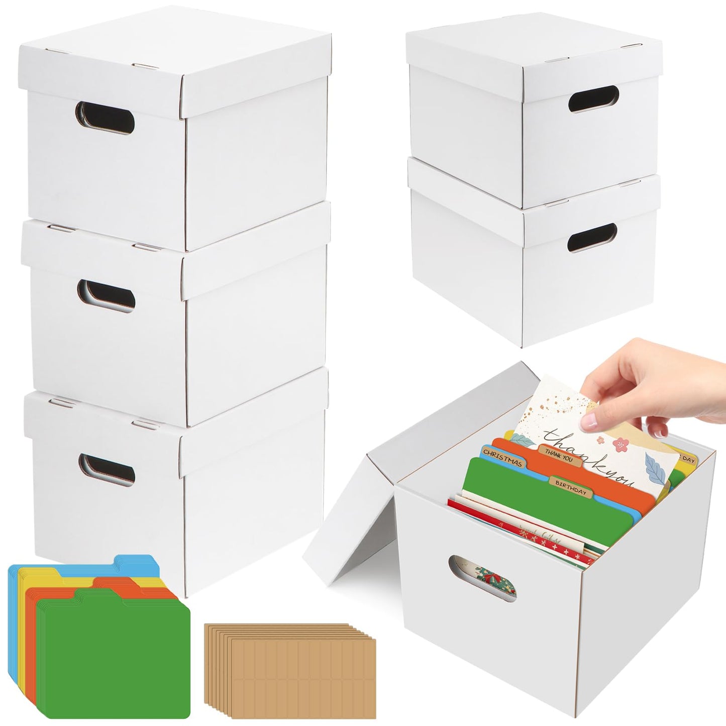Greeting Card Organizer, 6 Pack Greeting Card Storage Box Holds over 1200 Cards, Greeting Cards Box with 40 Dividers and 208 Self-adhesive Labels, Card Organizer for Photo, Crafts, Envelope, Scrapbook